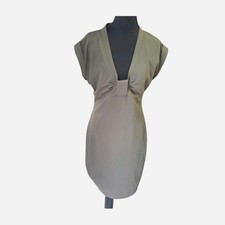 Vintage Guess Womens Dress Size 6 Olive Green Plunge Neck Midi Bow Detail Y2k