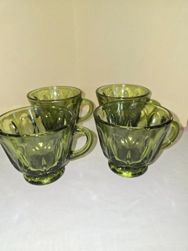 Anchor Hocking Fairfield Pedestal Punch/Tea/Coffee Cup Avocado Green Vintage (4)