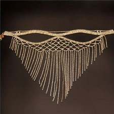 Rhinestone Mask Party Hollowed Tassel Face Jewelry Accessories Golden 7.87"