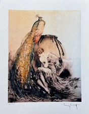 LOUIS ICART Peacock Facsimile Signed Limited Edition Giclee Art 16" x 12"