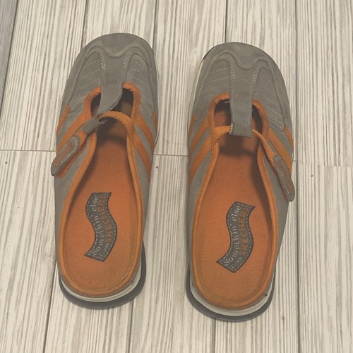 VTG Skechers Somethin’ Else Women's 7 Gray Suede Orange Tongueless Clog Shoes - Picture 5 of 8