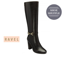 Ravel Leather Lerwick Heeled Knee High Boot high heeled zip up gold detail