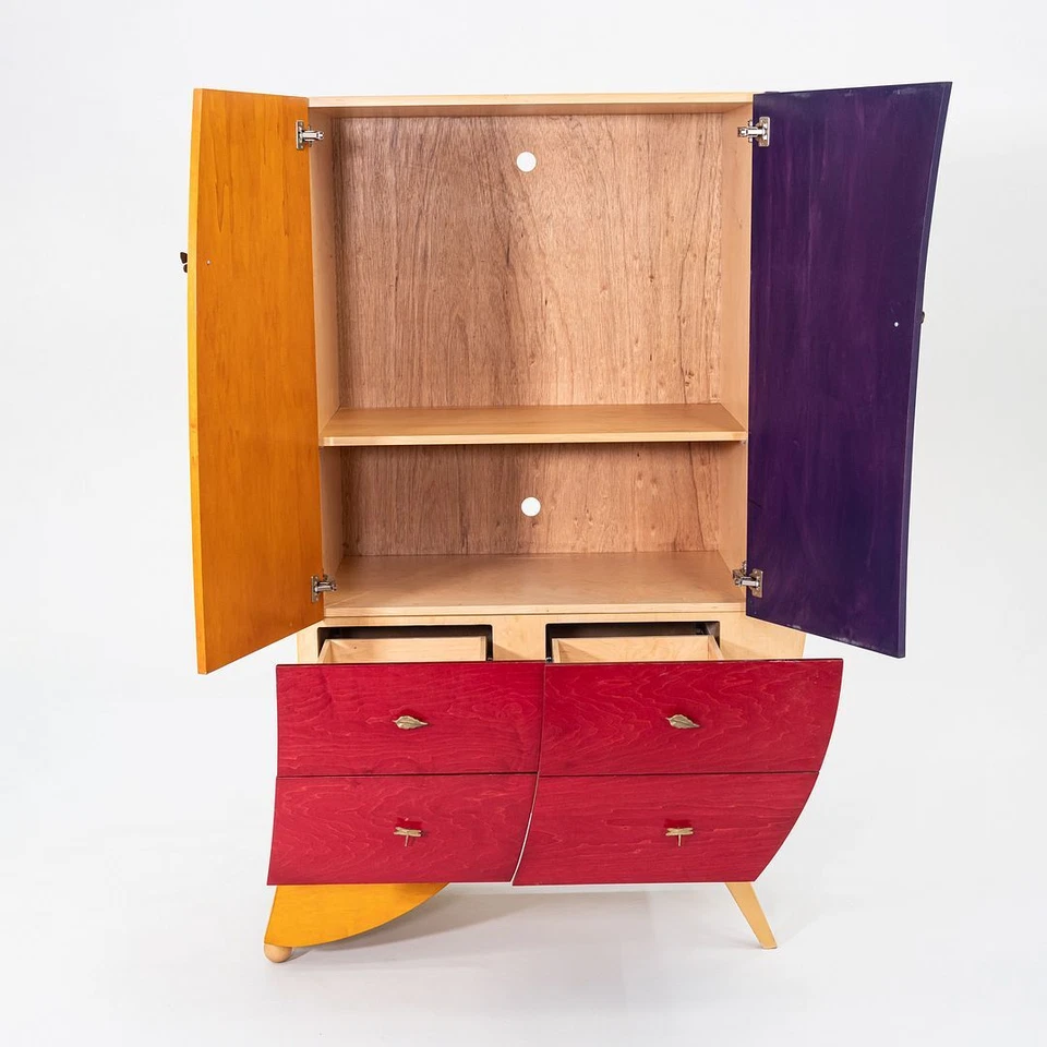 1990s Postmodern Sculptural Studio Craft Color Block Maple Armoire / Cabinet - Image 2 of 4