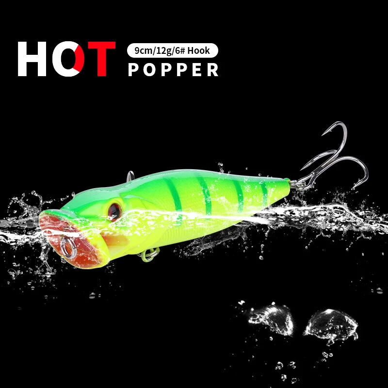 10 Stück 9cm/12g Popper Fischköder Angeln Köder Haken Forelle Wobbler Crankbait - Bild 4 von 4