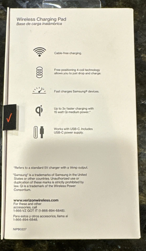 VERIZON WIRELESS FAST CHARGING PAD STAND QI ENABLED VZW4COIL-WC Universal - Image 2 of 2
