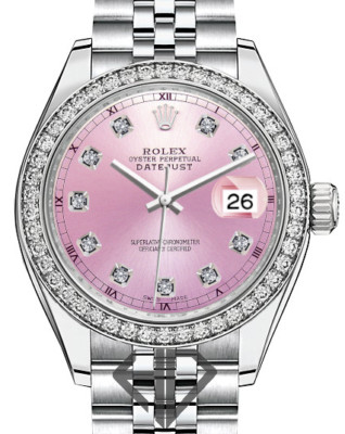 Women's 26mm Rolex Datejust SS Jubilee RN Metallic Pink Diamond Dial & Bezel