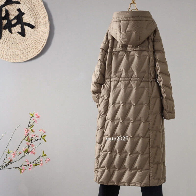 OFF WHITE Piumino donna invernale 90% bianco piumino d'anatra con cappuccio lungo sciolto caldo cappotto