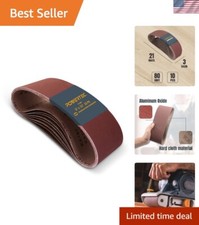10-Pack 3 x 21 Inch 80 Grit Aluminum Oxide Sanding Belts for Wood Metal
