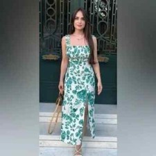 ZARA LINEN BLEND FLORAL PRINT MIDI DRESS Size XL