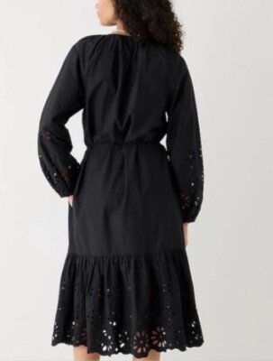 J. Crew Dress Women Black Tiered Long-sleeve Midi embroidered strip Sz M New J. Crew Dress Women Black Tiered Long-sleeve Midi embroidered strip Sz M New