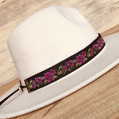 Pink Flower Hat Band, Fedora Hatband Color, Black, Pink  display picture 1