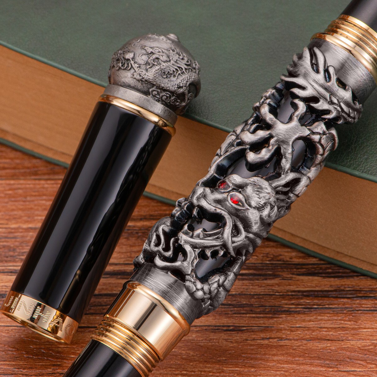 Gullor Jinhao Chinese Dragon Füllfederhalter – Antik Grau/silber, Mit Schwarzer Tintenmine, Geschenk-Pen
