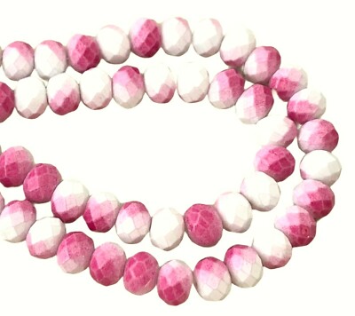 120 Celestial Crystal Opaque Pink White Vintage Finish 8x6mm Rondelle Beads