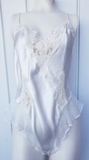 Vintage Victoria's Secret Satin Teddy Size Medium Chiffon Bridal Ivory 90's NEW