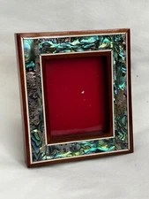Egyptian Wood  Inlaid Picture Frame Paua Shell Handmade Unique 3.75"X 3.25" #633