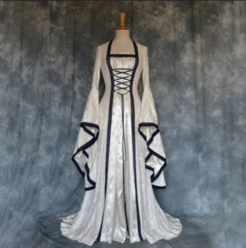 Mittelalterliches Kostüm Halloween Karneval Hexe Vampir Gothic Lange Partykleid - Bild 3 von 14