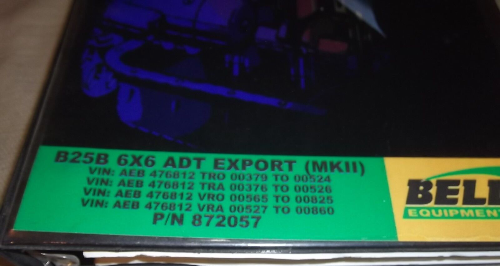 BELL B25B 6X6 ADT EXPORT MKII ARTICULATED TRUCK PARTS MANUAL BOOK