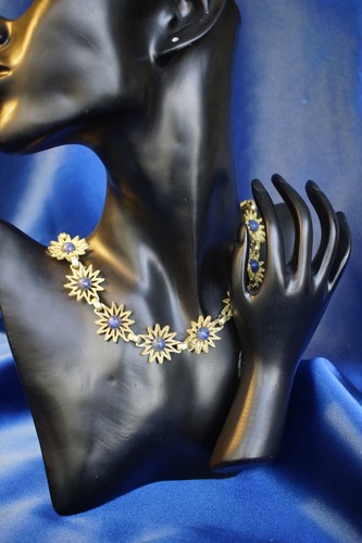Collier Kette Trachten Hochzeit Lapis Lazuli Sterne Gold Art Deco Jugendstil - Bild 2 von 5