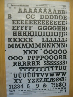 0,1 x Letraset Upper Case & Num ROCKWELL BOLD 391 60pt 16,2mm Sheet 2971 ~Gebraucht