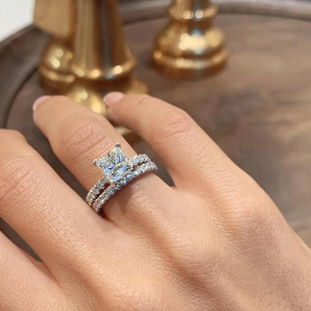 2.27 Ct Cushion Cut CZ Halo Engagement Wedding Bridal Ring Set 925 Silver |  eBay