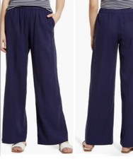 Caslon Linen Blend Wide Leg Pull On Navy Pants Nordstrom New Size Medium
