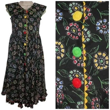 Vtg Dress Girls 80s Rick Rack Peter Pan Floral Bell Circle Multi Color Size 12