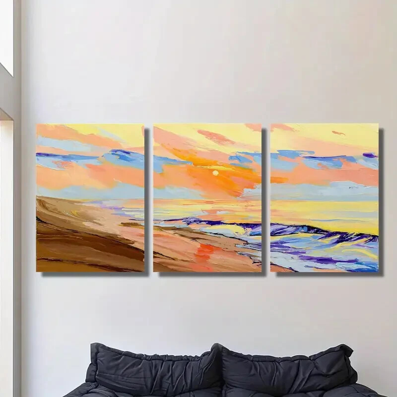 3pcs Colorful Beach Landscape & Beach sunset Metal Print Ready to Hang Art