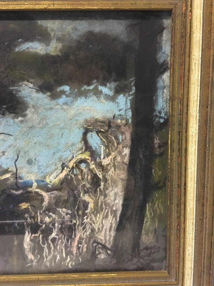 Dibujo de paisaje vintage 1952 MO MN artista firmado por Gustav Goetsch tiza/pastel Foto 3 de 4