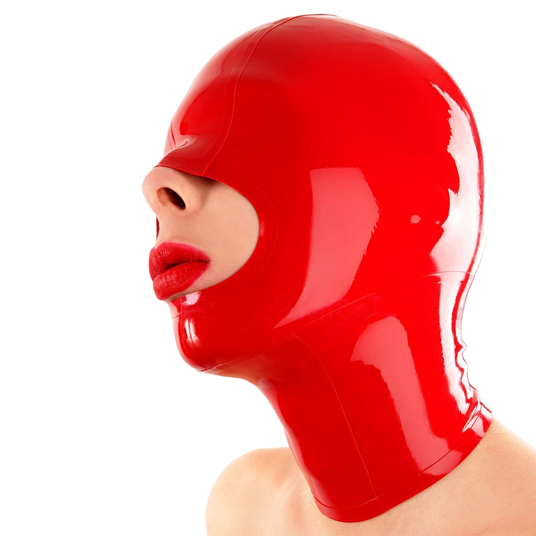 Rubber Latex Hood Mask Showing Nose and Mouth,Fetish Mask with Back Zipper