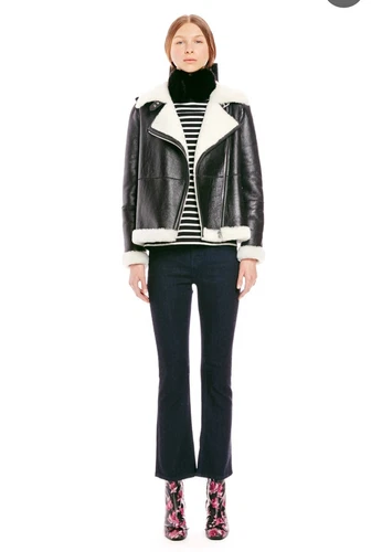 Giacca Moto KATE SPADE BROOME STREET PELLE NERA SHEARLING taglia M. Nuova senza etichette