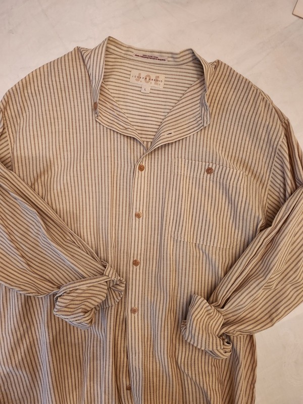 Abboud VTG Men's 100% Cotton Shirt Striped Lt Weight Band Collar Cream L/XL EUC