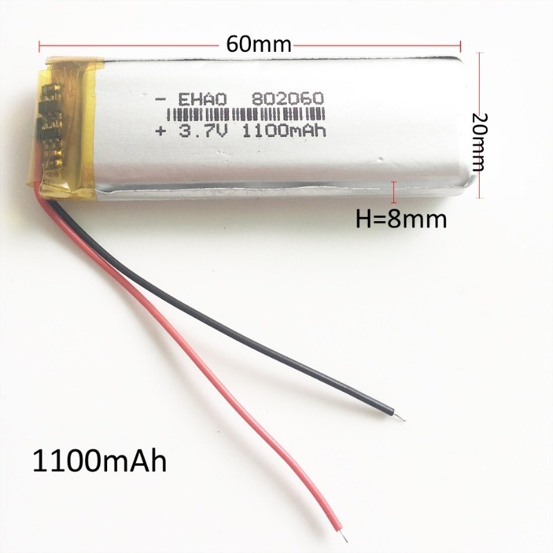 3.7V 1100mAh LiPo Rechargeable Battery 802060 For GPS Bluetooth Recorder Camera