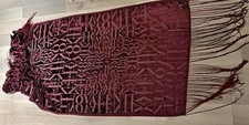VTG Valentino Italy Burgundy Silk Blend Burnout Velvet Logo Fringed Shawl 26x58