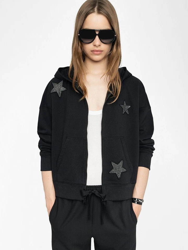 Women Zadig &Voltaire Charm Star Sticker Cotton Hooded Hoodie Coat Jacket - Image 2 of 4