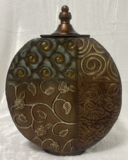 Decorative Metal Urn with Lid - Earth Tones