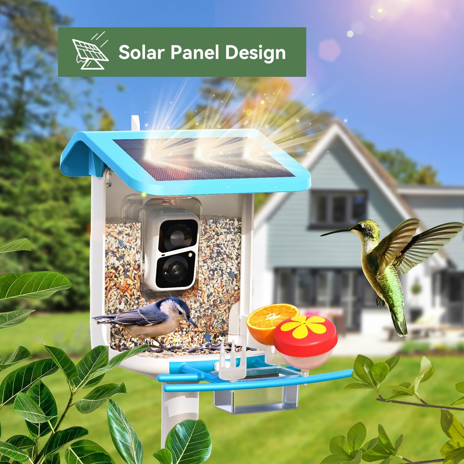 Smart Bird Feeder with Camera, Solar Bird Feeder - 2K HD Live Video Camera AI