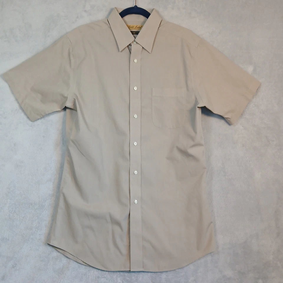 Camisas grandes para hombre Roundtree & Yorke Gold Label calce ajustado manga corta azul beige Foto 4 de 4