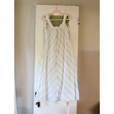 Oscar de la Renta Cotton Nightgown Dress White Green Striped Lace Trim Small