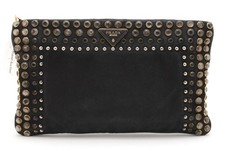 PRADA Studded Canvas Clutch Bag Purse Canapa Black