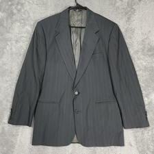 Vintage Lanvin Suit Jacket Mens 44 Gray Pinstripe Virgin Wool USA Regular Fit