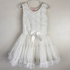 Popatu Dress Flower Girl White Twirl Tutu Size 3-4 Bow Floral Tulle