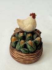 Teresa Kogut 04’ Chicken Sitting On Basket Of Corn Fall Farm Decor