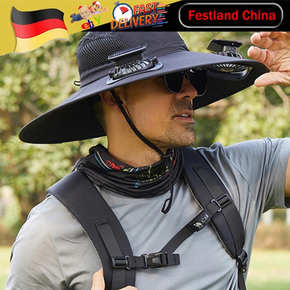 APL Cappello Ventilatore Solare Cappello da Sole Cappello da Pesca Esterno per Uomo Campeggio Esterno (Blu)