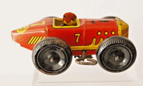 VINTAGE 1930/1940  MARX TIN LITHO WIND UP #7  BOAT TAIL RACE CAR WITH DRIVER  5"