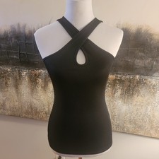 White House Black Market Ribbed Halter Keyhole Tank Top Black Sleeveless XS