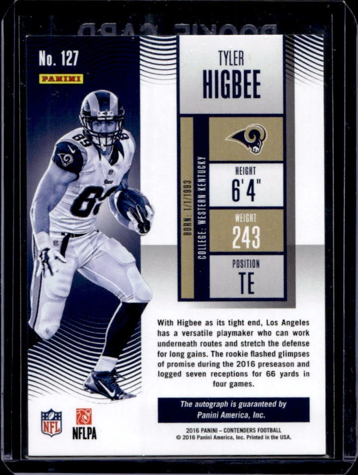 2016 Contenders Tyler Higbee RC Playoff Ticket Rookie Auto #/199 Rams - Image 2 of 2
