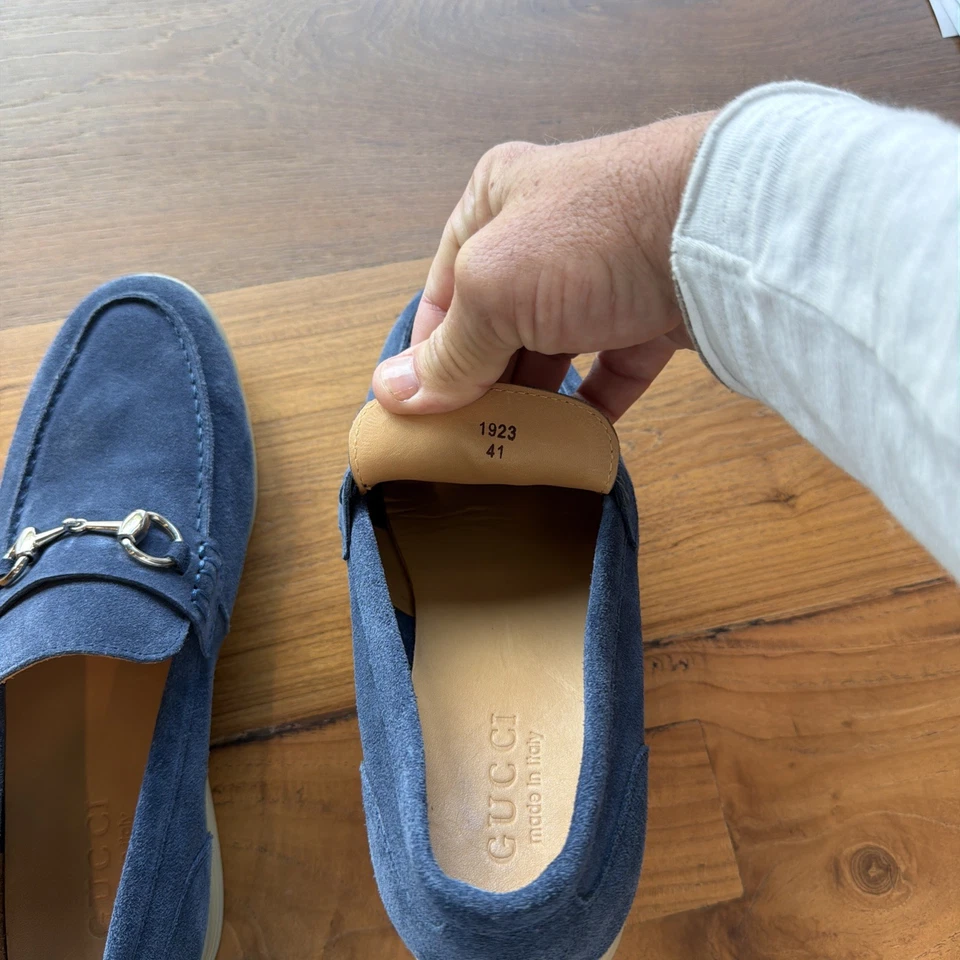 Authentic GUCCI MENS Jordaan Horsebit Blue Suede Slip On Loafers Sz 41EU or 8US - Image 4 of 4