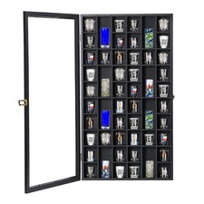 Shot Glass Display Case Large Wooden Cabinet Rack Holder Wall Mounted Black S...