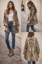 Boho Tapestry Print Open Cardigan Women Lightweight Bohemian Sweater Jacket M