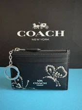 NWT Coach Mini Skinny ID Case With Butterfly Print Leather SV Black